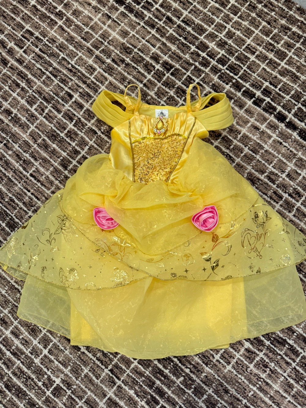 Disney Store Princess Belle Costume with Pink Rose Accents size 4T